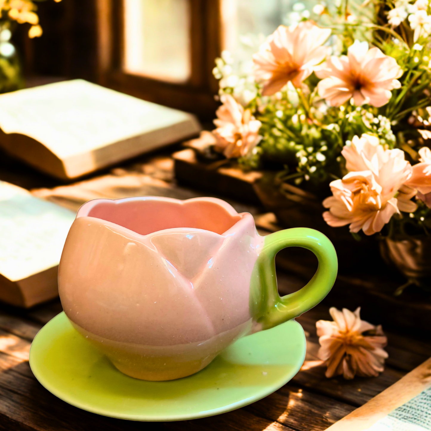 Blush Lotus Ceramic Cup & Saucer Set