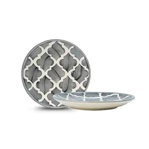 Moroccan Grey Ceramic Quarter Plates – Set of 2 (18 cm)