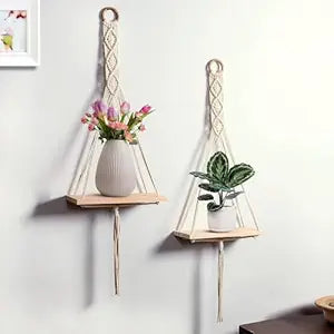 Boho Macramé Wall Hanging Plant Shelf (Set of 2)