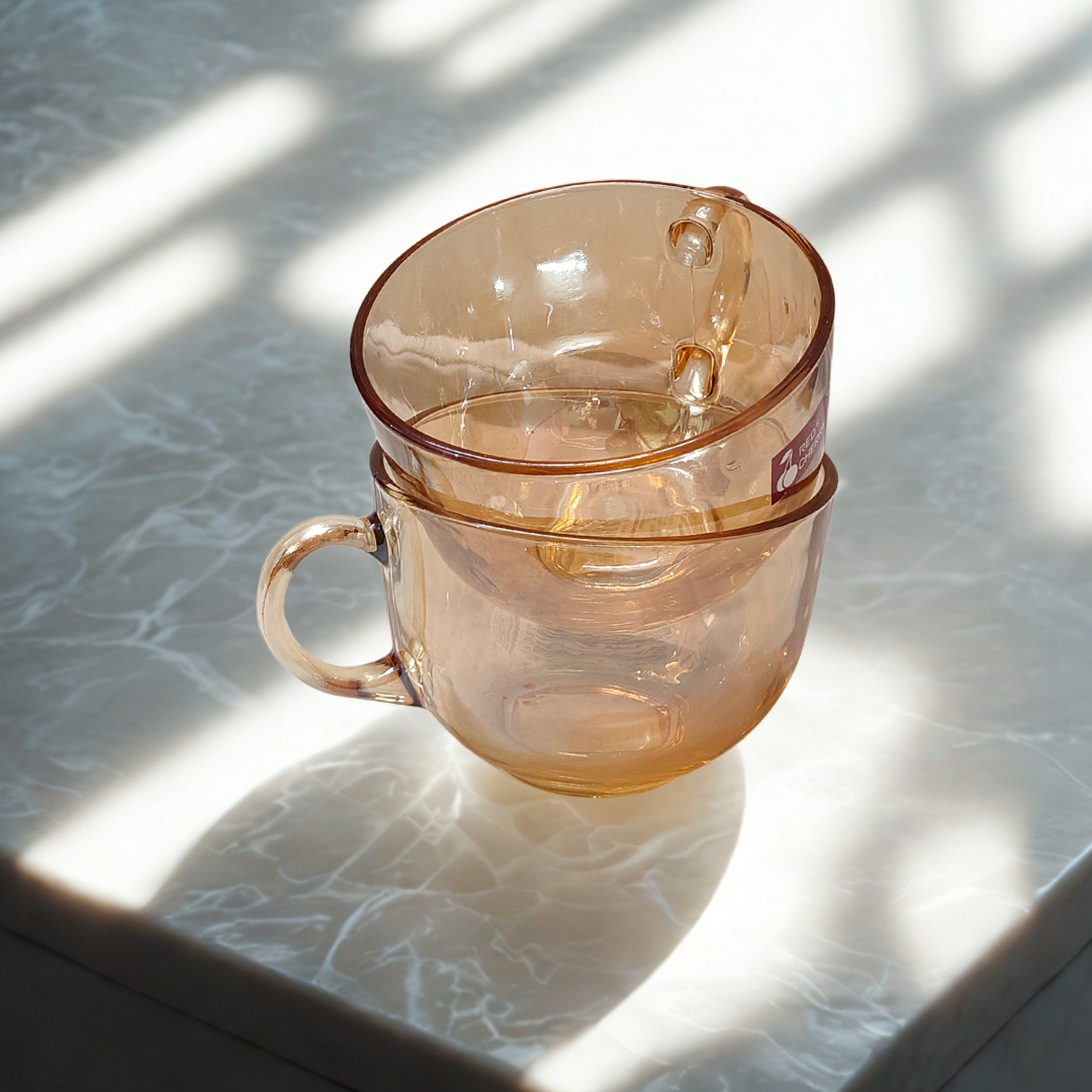 Transparent Glass Coffee Mug – Set of 2 (Rose Gold Tint)