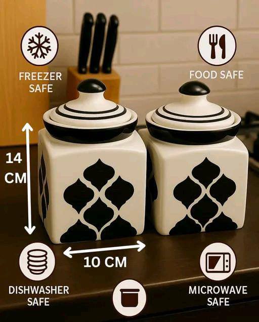 Black & White Ceramic Storage Jars – Set of 2 (500ml each)