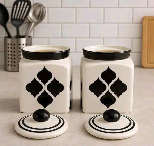 Black & White Ceramic Storage Jars – Set of 2 (500ml each)