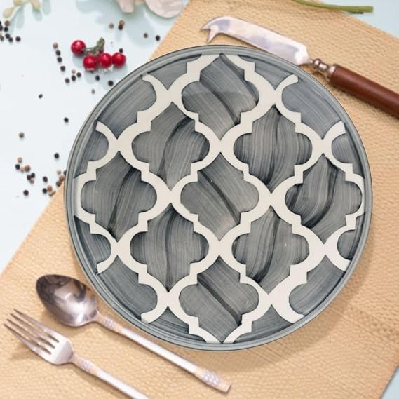 Moroccan Grey Ceramic Quarter Plates – Set of 2 (18 cm)