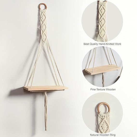 Boho Macramé Wall Hanging Plant Shelf (Set of 2)