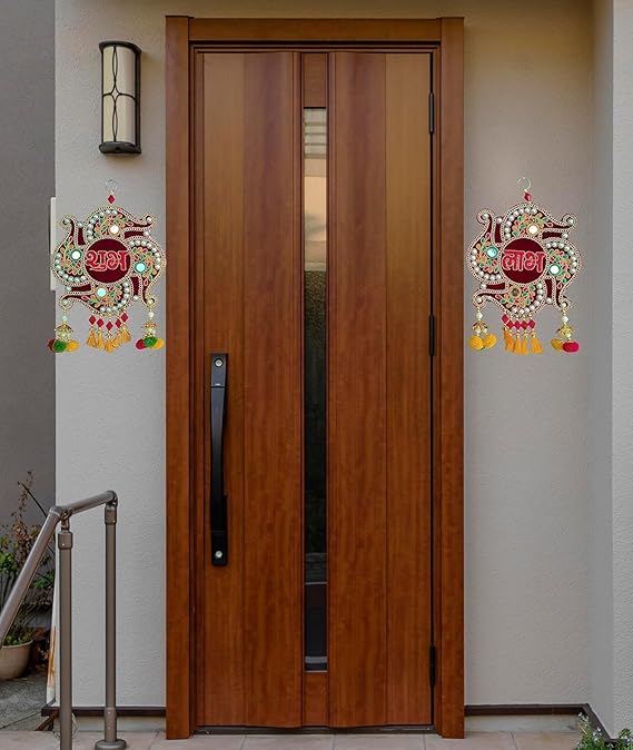 Shubh Labh Swastik Wall Hanging Set – Traditional Door Décor (Set of 2)