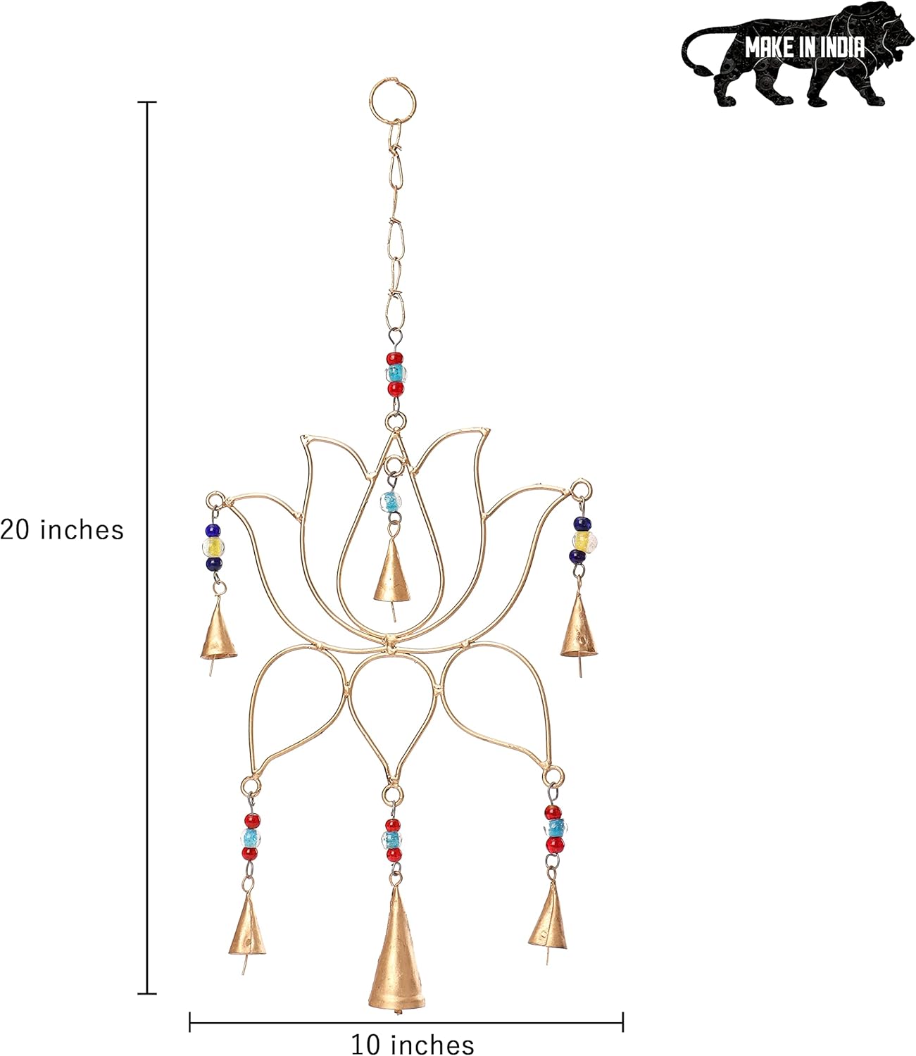 Golden Lotus Metal Wall Hanging with Bells – Elegant Minimalist Decor