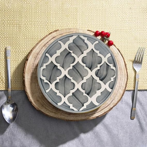 Moroccan Grey Ceramic Quarter Plates – Set of 2 (18 cm)