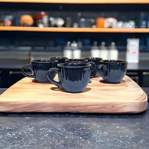 Boncel Blue Ceramic Tea & Coffee Mug Set – Set of 6 (150 ml each)