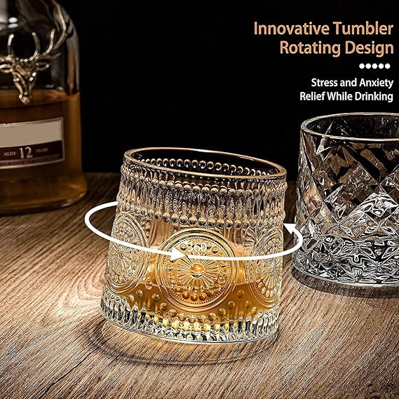 Rotating Whiskey Glasses – Set of 2 | Sunflower Cut Design