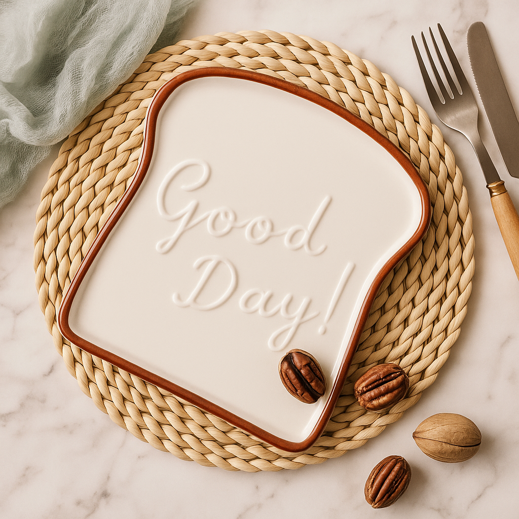 Toast-Shaped Ceramic Plate – “Good Day!”