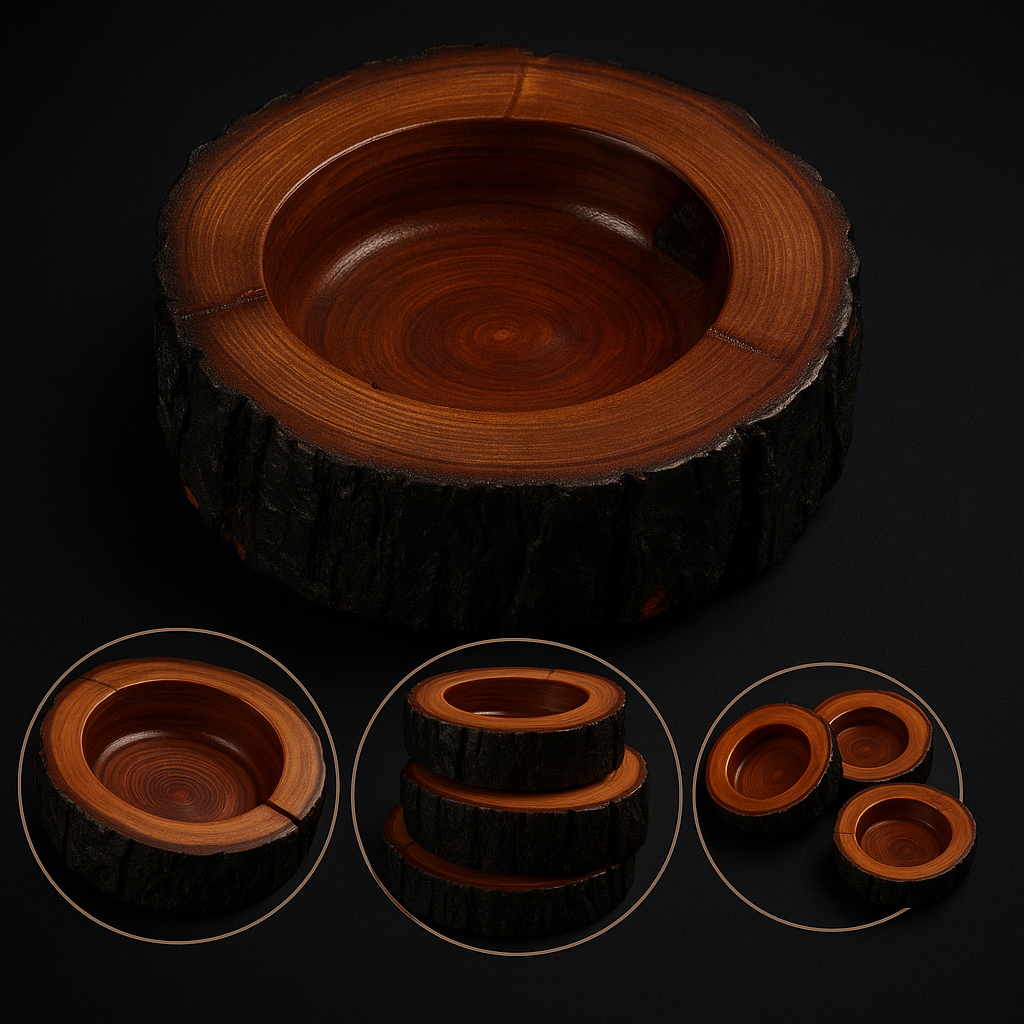 Rustic Wooden Tree Bark Ashtray – Handcrafted from Natural Wood