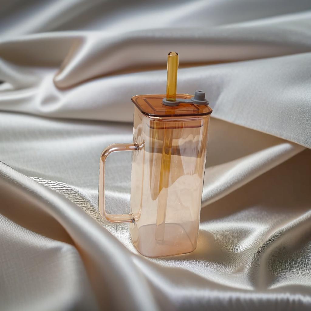 Rose Gold Square Sipper Glass with Straw – Luxe Hydration