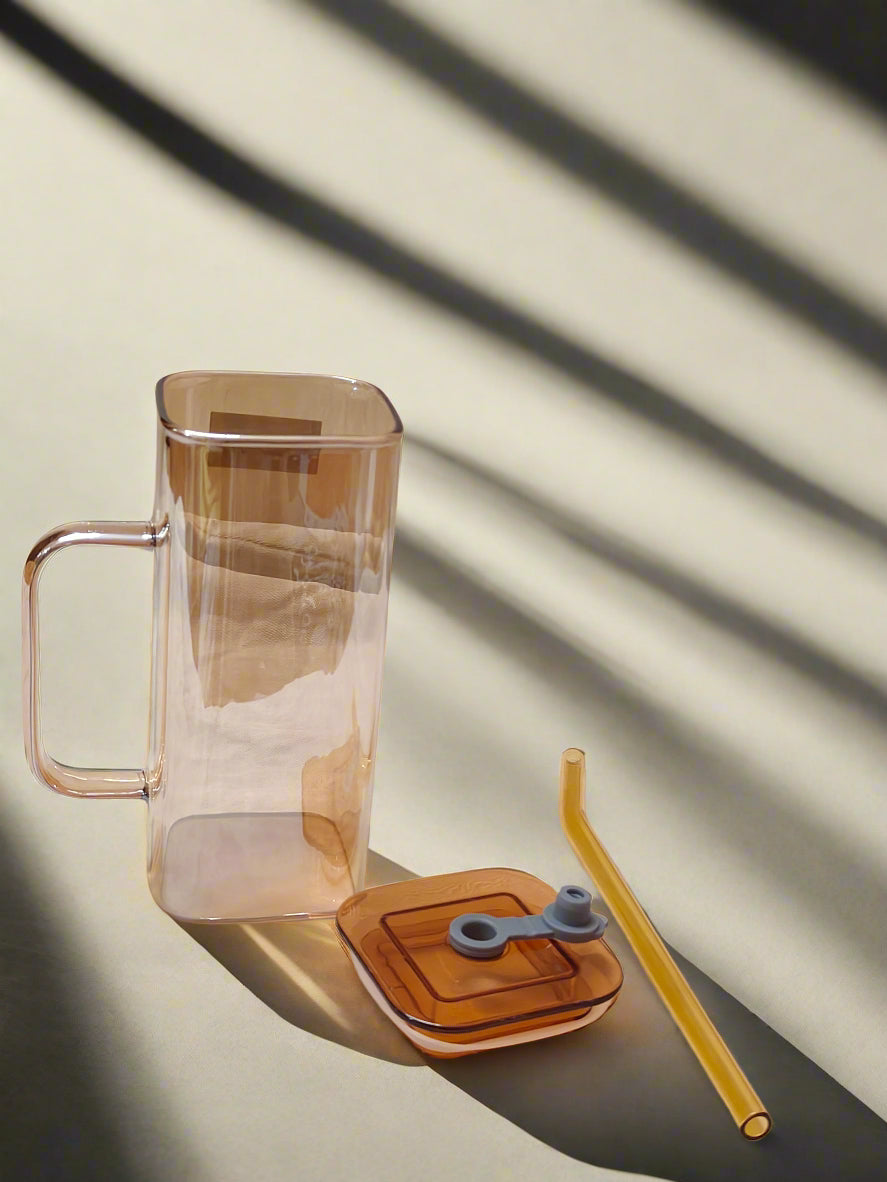 Rose Gold Square Sipper Glass with Straw – Luxe Hydration
