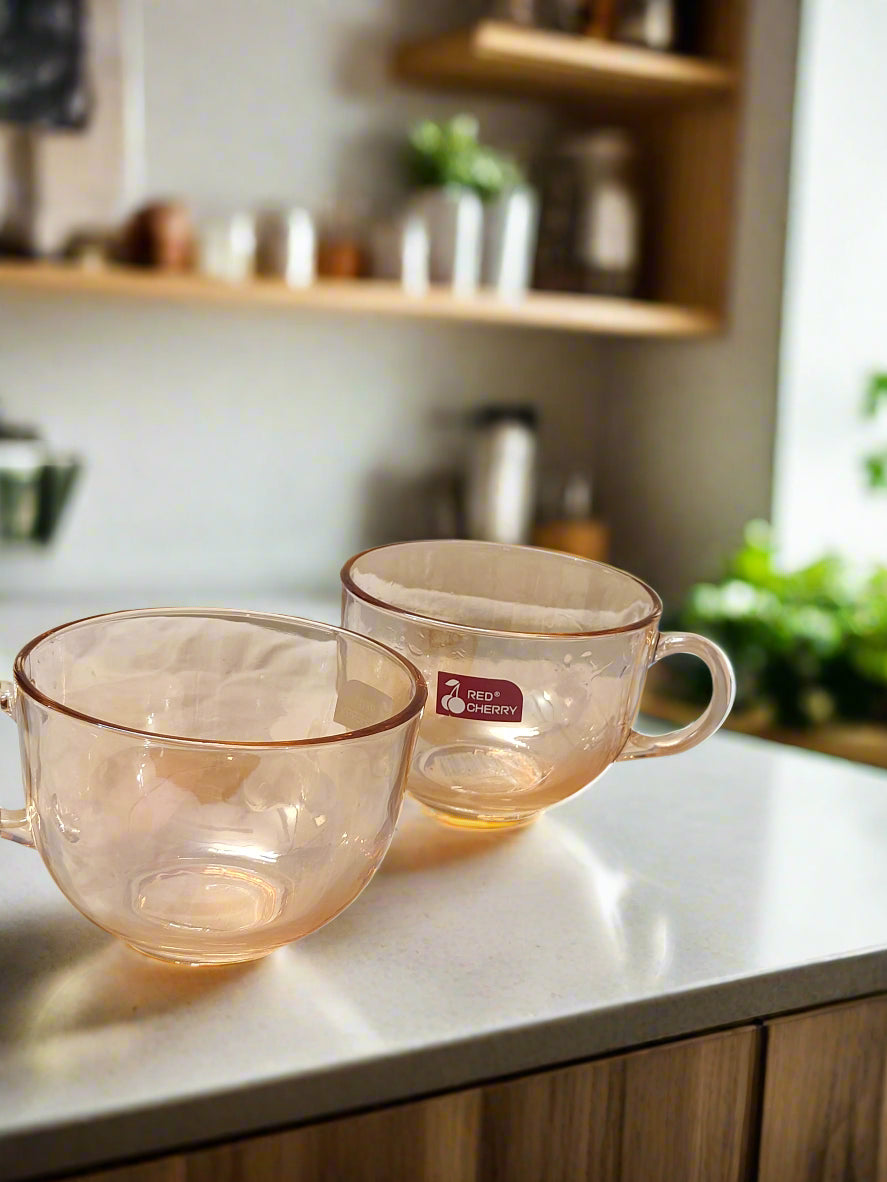 Transparent Glass Coffee Mug – Set of 2 (Rose Gold Tint)