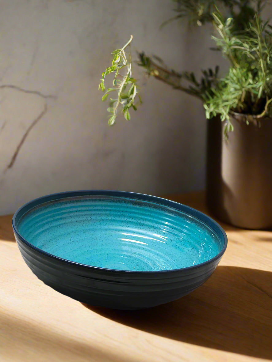 Ripple-Textured Turquoise Plastic Serving Bowl – Small, Big, or Set of 2
