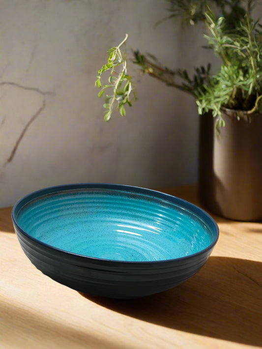 Ripple-Textured Turquoise Plastic Serving Bowl – Small, Big, or Set of 2