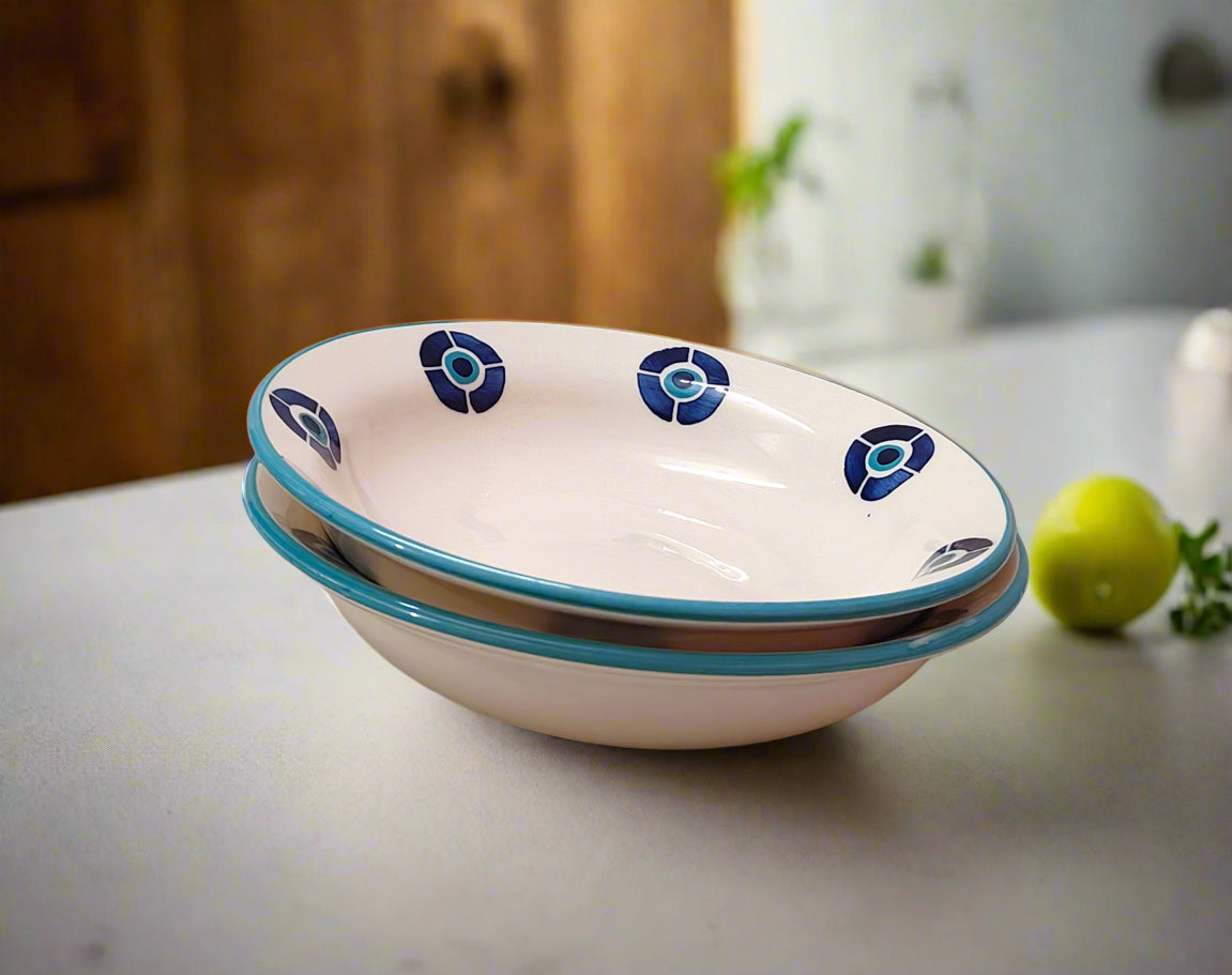Evil Eye Motif Ceramic Bowl – Set of 2 (Handcrafted)