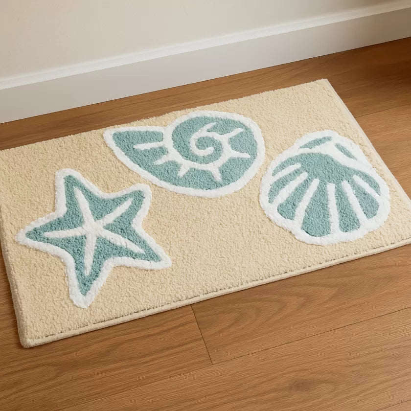Ocean Shells Bathroom Mat – Soft & Absorbent | Anti-Slip