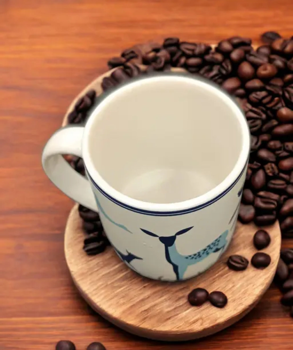 Jungle Safari Ceramic Coffee Mug – Blue Deer Print (325ml)