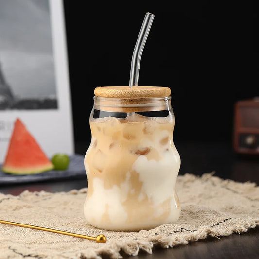 Curvy Glass Jar with Bamboo Lid & Straw – Single or Set of 2