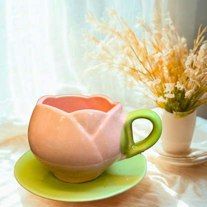 Blush Lotus Ceramic Cup & Saucer Set