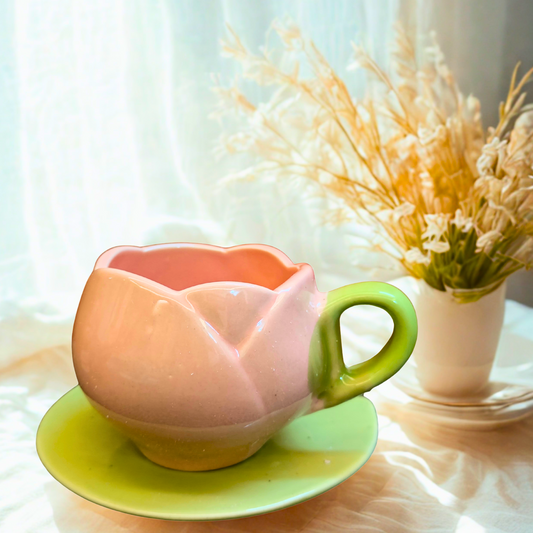 Blush Lotus Ceramic Cup & Saucer Set