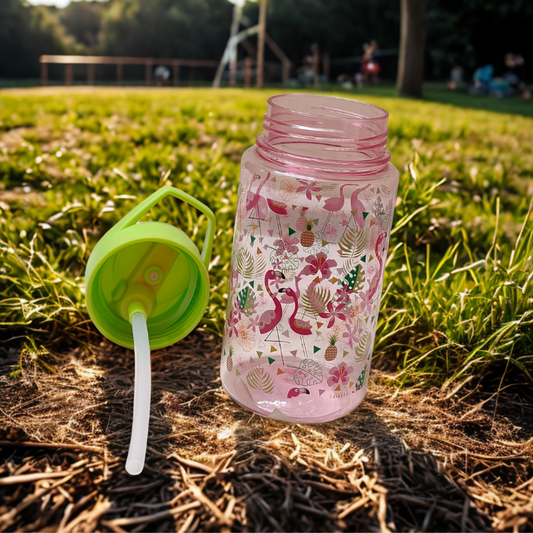 Kids Printed Sipper Bottle – Flamingo Pink & Dino Blue (Leak-Proof)