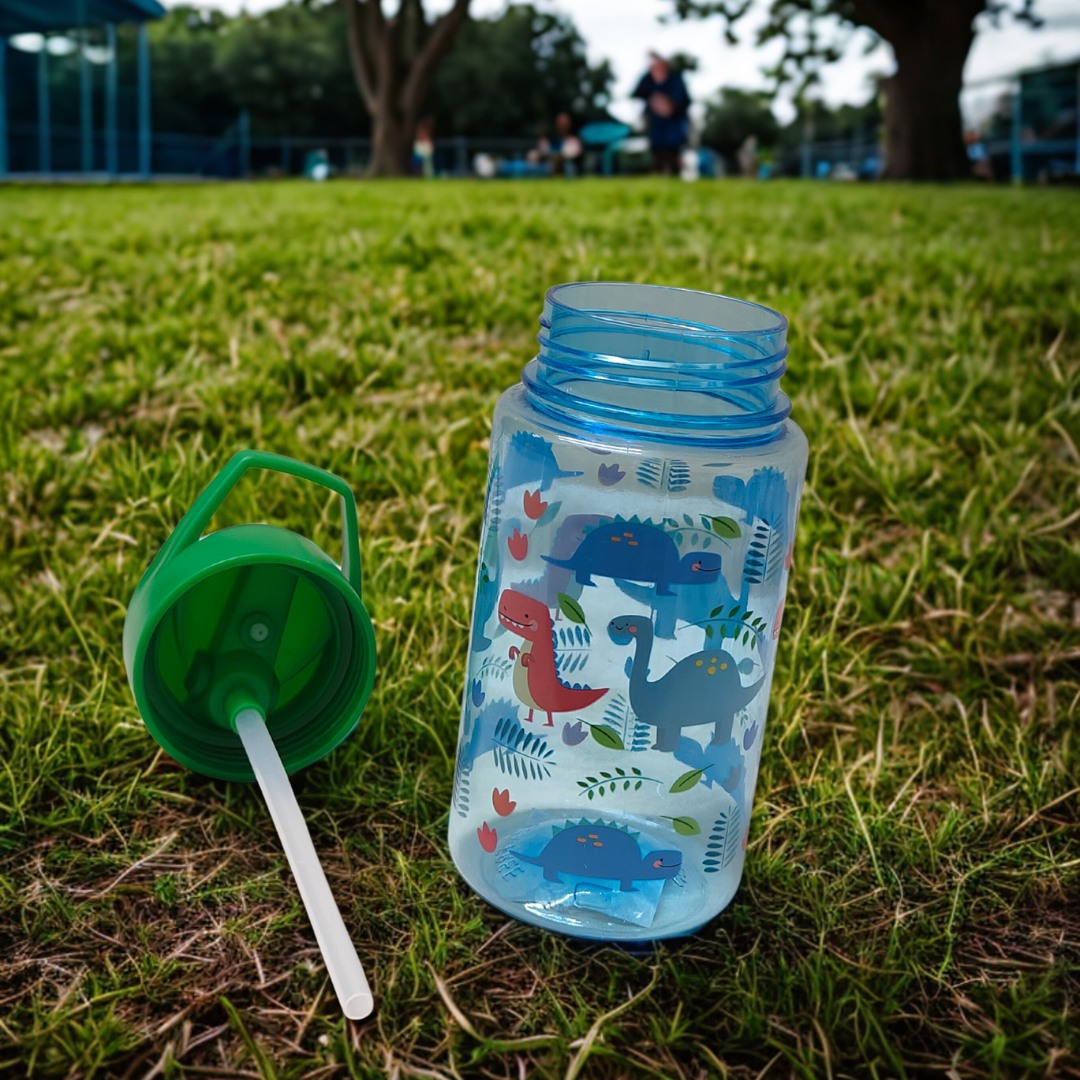 Kids Printed Sipper Bottle – Flamingo Pink & Dino Blue (Leak-Proof)