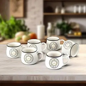 Vintage-Inspired Ceramic Chai & Coffee Cups – Set of 6 (200 ml)
