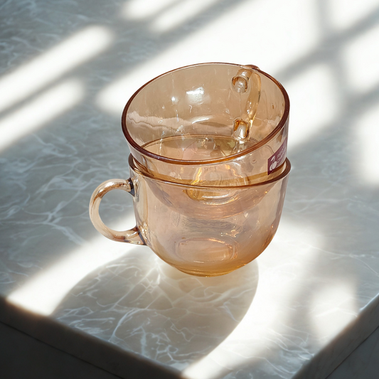 Transparent Glass Coffee Mug – Set of 2 (Rose Gold Tint)