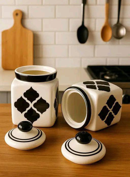 Black & White Ceramic Storage Jars – Set of 2 (500ml each)
