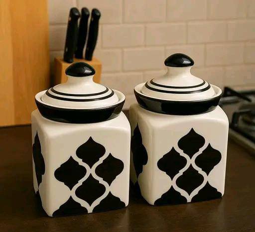 Black & White Ceramic Storage Jars – Set of 2 (500ml each)
