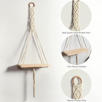 Boho Macramé Wall Hanging Plant Shelf (Set of 2)