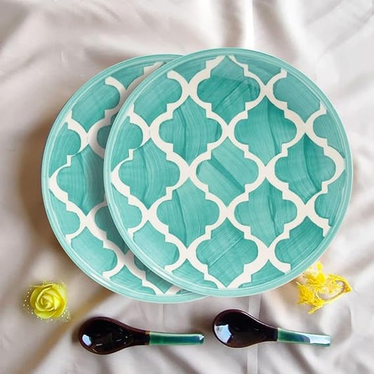 Aqua Lattice Ceramic Plate Set – Set of 2 (18 cm)