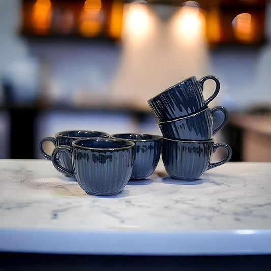 Boncel Blue Ceramic Tea & Coffee Mug Set – Set of 6 (150 ml each)