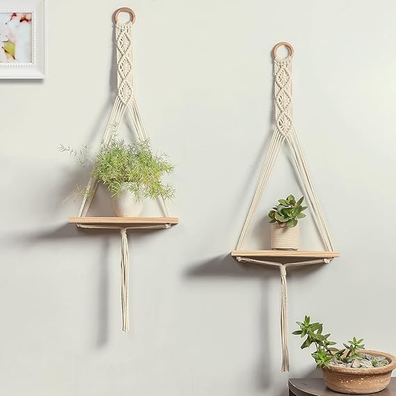 Boho Macramé Wall Hanging Plant Shelf (Set of 2)