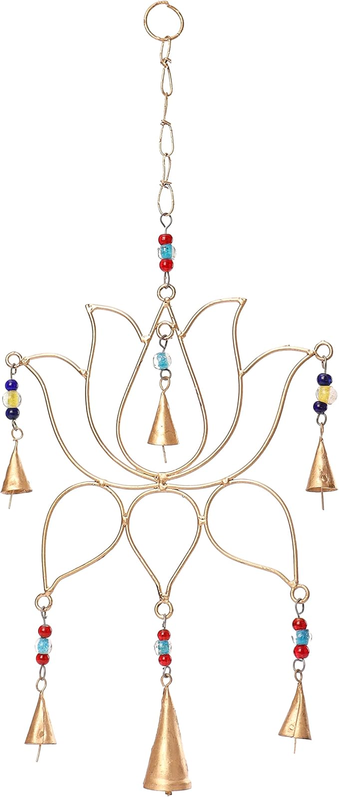 Golden Lotus Metal Wall Hanging with Bells – Elegant Minimalist Decor