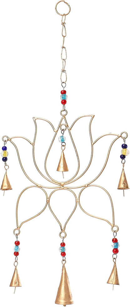 Golden Lotus Metal Wall Hanging with Bells – Elegant Minimalist Decor