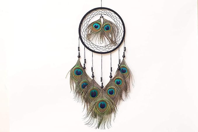 Handcrafted Peacock Feather Dreamcatcher – Boho Wall Hanging