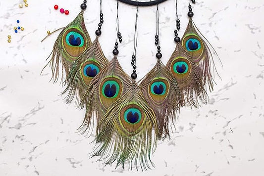Handcrafted Peacock Feather Dreamcatcher – Boho Wall Hanging