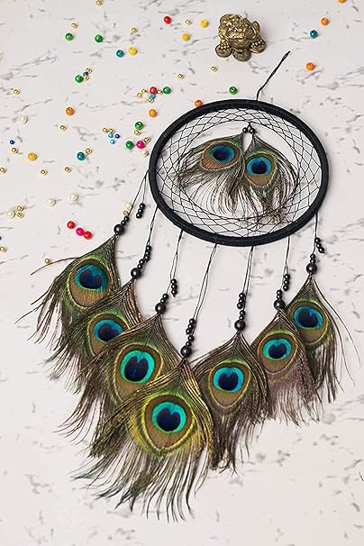 Handcrafted Peacock Feather Dreamcatcher – Boho Wall Hanging
