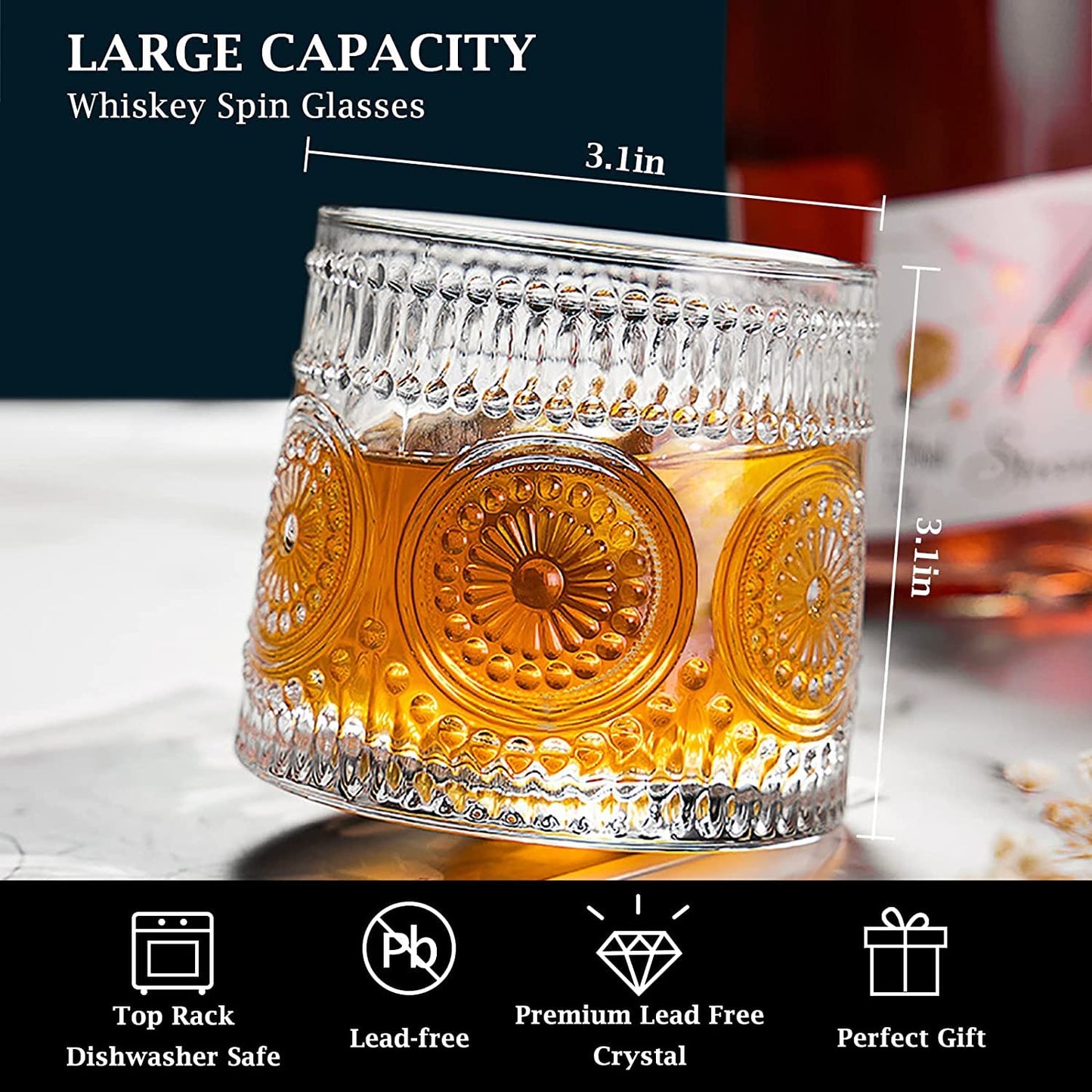 Rotating Whiskey Glasses – Set of 2 | Sunflower Cut Design
