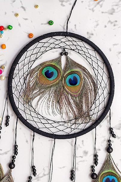 Handcrafted Peacock Feather Dreamcatcher – Boho Wall Hanging