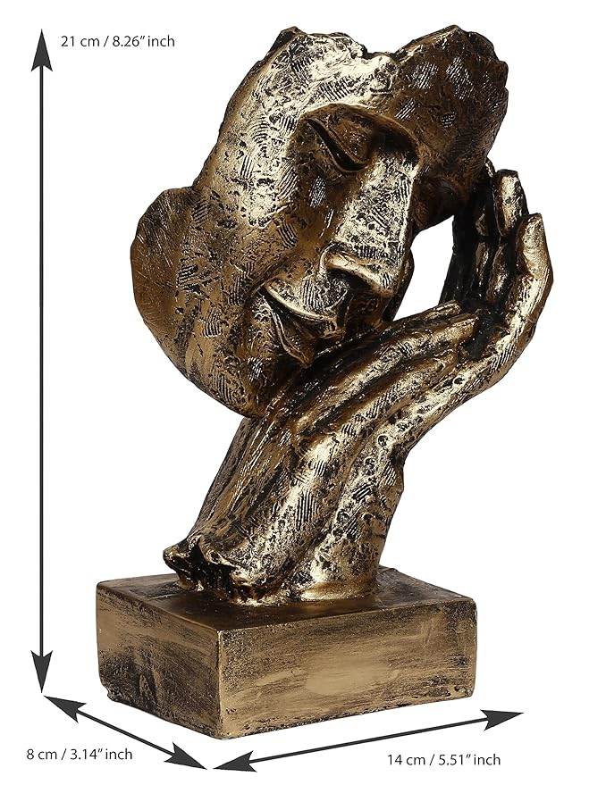 Serene Face Resin Showpiece – Golden Abstract Sculpture for Home Decor