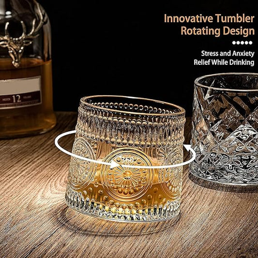 Rotating Whiskey Glasses – Set of 2 | Sunflower Cut Design