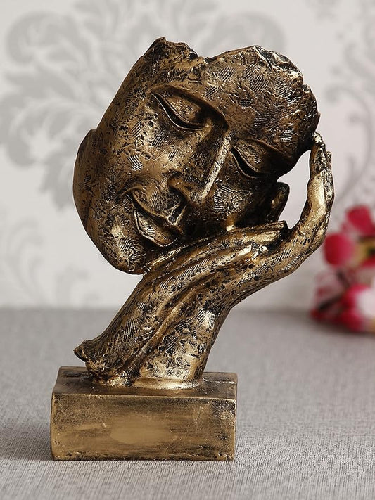 Serene Face Resin Showpiece – Golden Abstract Sculpture for Home Decor