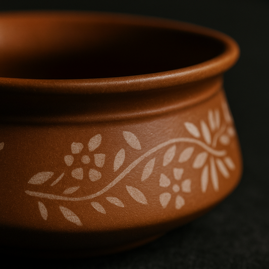 Handcrafted Terracotta Ashtray – White Floral Vine Design
