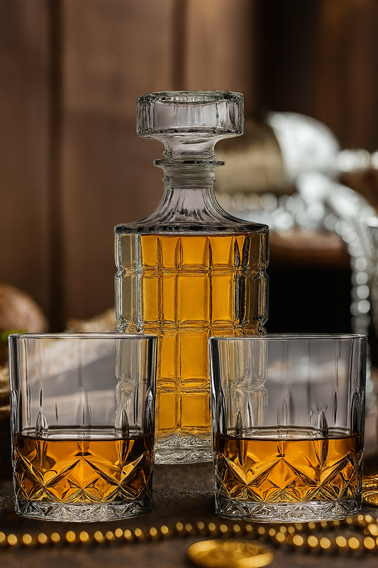 Grid-Cut 900ml Whiskey Decanter – Elegant Crystal Finish
