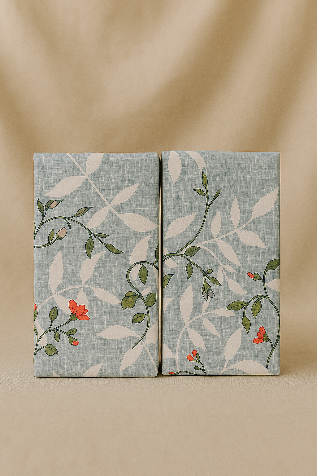 Elegant Floral Bedsheet Set – Blue with White & Red-Orange Floral Print