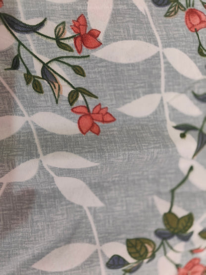 Elegant Floral Bedsheet Set – Blue with White & Red-Orange Floral Print